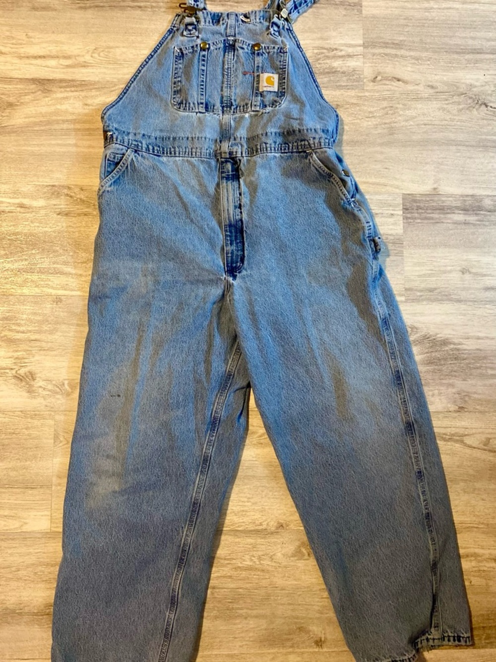 Vintage Carhartt Men's Blue Lightwash Relaxed Denim Overalls